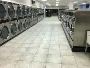 Self-service coin-operated laundry machines at New Hope Coin Laundry in New Hope, MN.